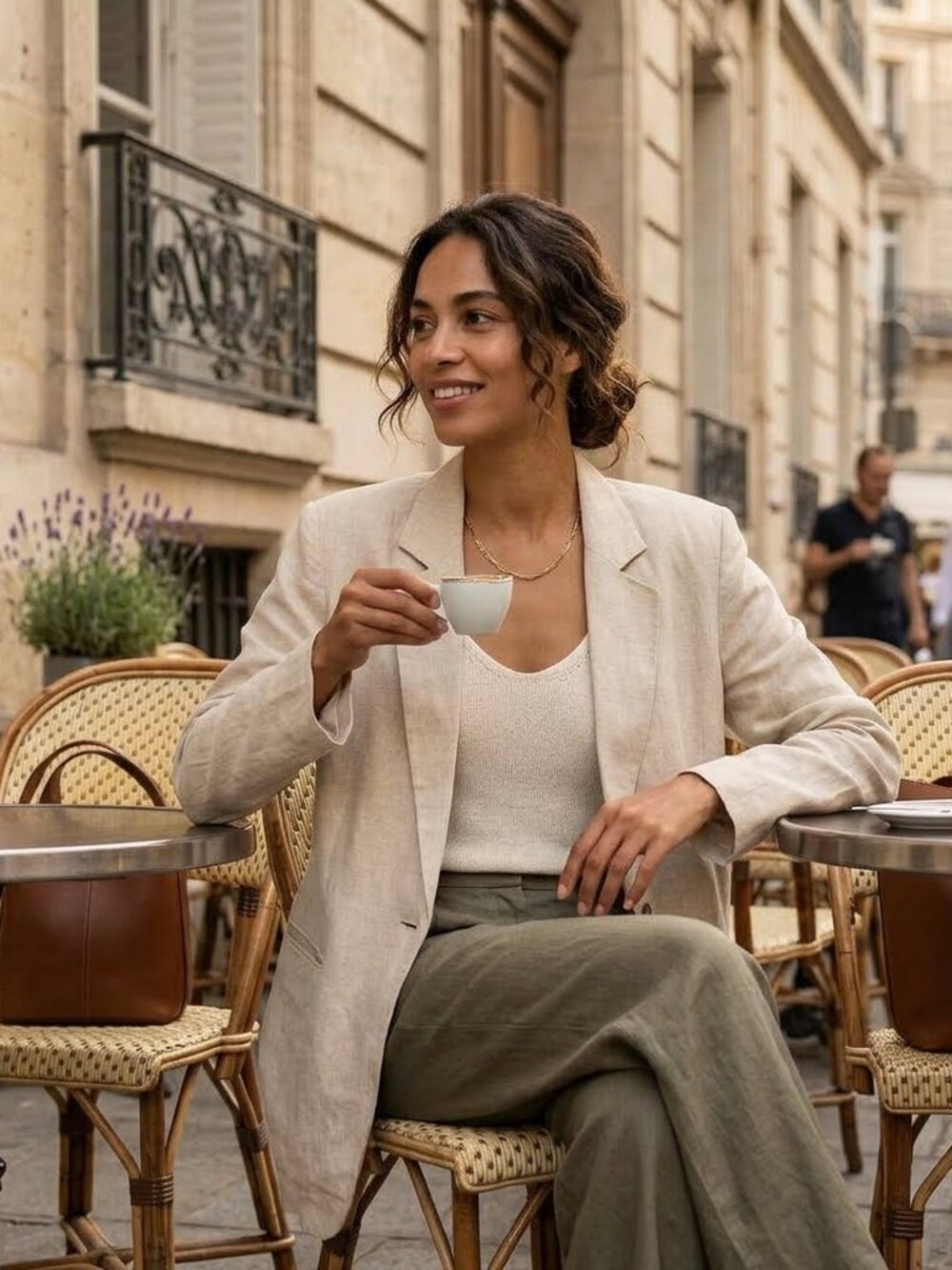 Amazhiyu Women's Size XXL Oatmeal Linen Cotton Gauze Pockets Lined Blazer Jacket